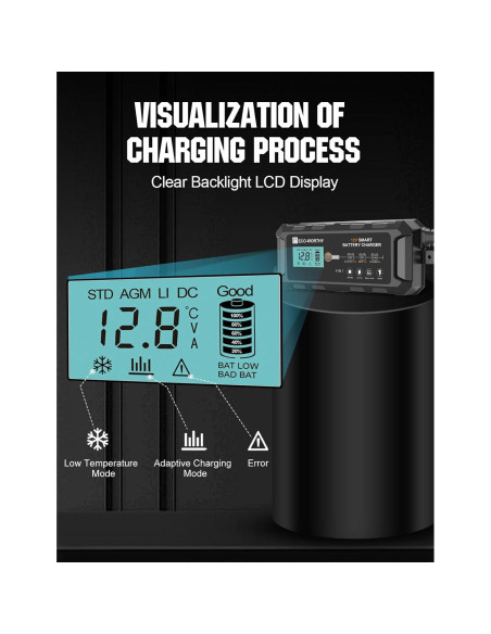 Cargador de Batería Inteligente ECO-WORTHY 10A 12V para Vehículos