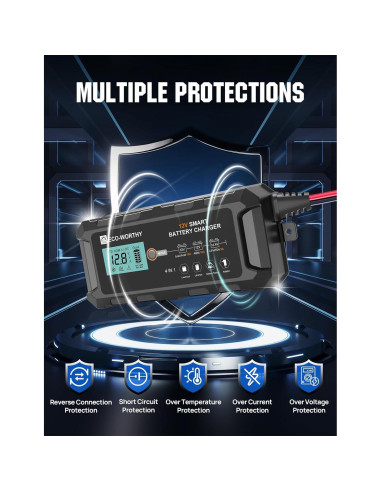 Cargador de Batería Inteligente ECO-WORTHY 10A 12V para Vehículos