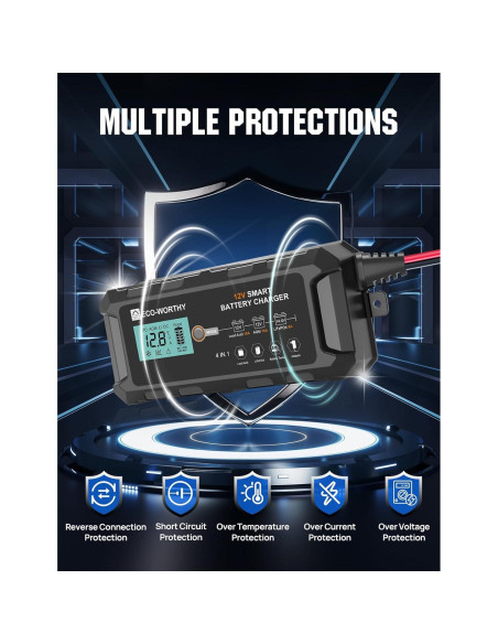 Cargador de Batería Inteligente ECO-WORTHY 10A 12V para Vehículos