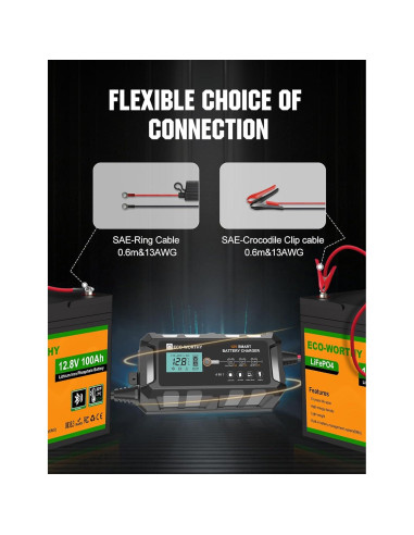 Cargador de Batería Inteligente ECO-WORTHY 10A 12V para Vehículos