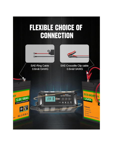 Cargador de Batería Inteligente ECO-WORTHY 10A 12V para Vehículos