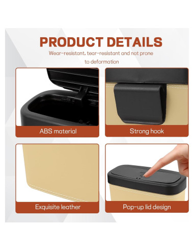 Basurero de coche Hbxdeco con tapa impermeable Beige 15.8x6.5x11.8cm