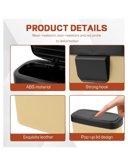 Basurero de coche Hbxdeco con tapa impermeable Beige 15.8x6.5x11.8cm
