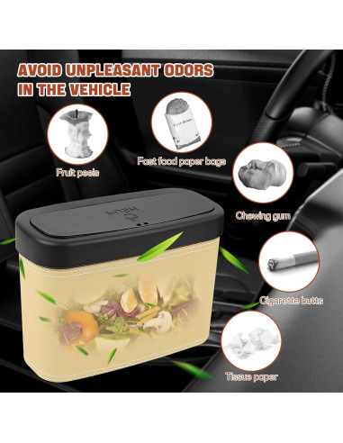 Basurero de coche Hbxdeco con tapa impermeable Beige 15.8x6.5x11.8cm