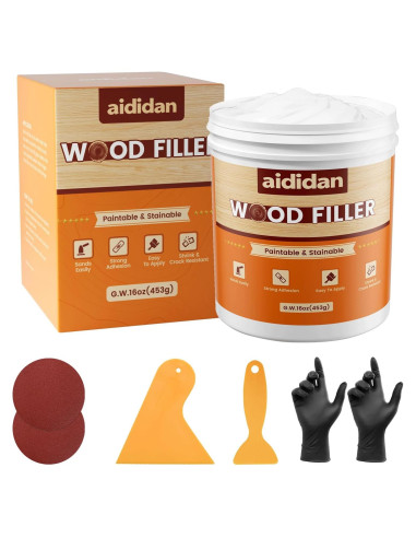 Kit de Reparación de Madera Aididan 16oz Masilla Pintable Blanca