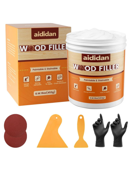 Kit de Reparación de Madera Aididan 16oz Masilla Pintable Blanca