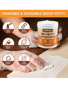 Kit de Reparación de Madera Aididan 16oz Masilla Pintable Blanca 2