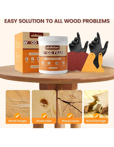 Kit de Reparación de Madera Aididan 16oz Masilla Pintable Blanca