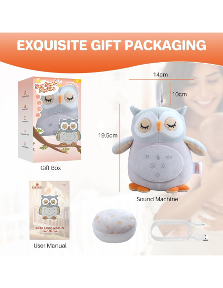 Máquina de Sonido para Bebés FUNYKICH Búho Recargable 12 Sonidos