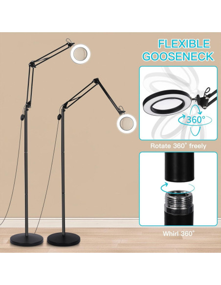 Lámpara de Piso con Aumento 10X ZABOUL, Luz LED, Ajustable