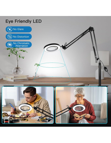 Lámpara de Piso con Aumento 10X ZABOUL, Luz LED, Ajustable