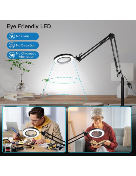 Lámpara de Piso con Aumento 10X ZABOUL, Luz LED, Ajustable