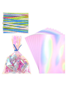 100 Bolsas de Celofán Iridiscentes con Cintas 15x10cm