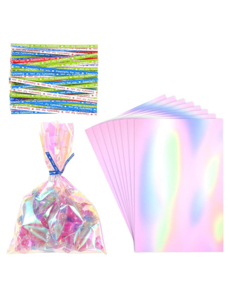 100 Bolsas de Celofán Iridiscentes con Cintas 15x10cm
