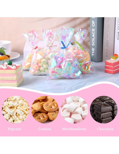 100 Bolsas de Celofán Iridiscentes con Cintas 15x10cm