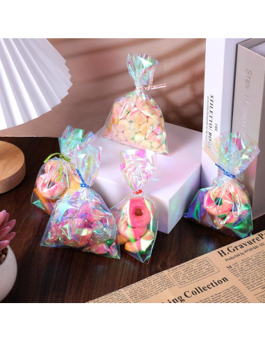 100 Bolsas de Celofán Iridiscentes con Cintas 15x10cm