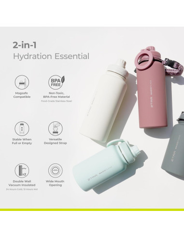 Botella de Agua ZTAR 0.95L Acero Inoxidable Aislada Rosa