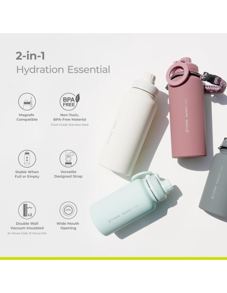 Botella de Agua ZTAR 0.95L Acero Inoxidable Aislada Rosa