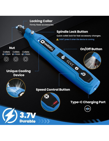 HARDELL Mini Herramienta Rotativa Inalámbrica 3.7V con 69 Accesorios