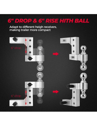 Enganche de Remolque Ajustable KEMIMOTO 6" Aluminio 2" y 2-5/16"