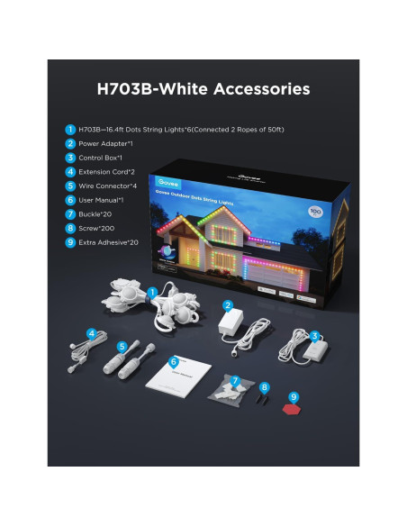 Luces LED de tira exterior Govee H703B 100 pies RGBIC IP65