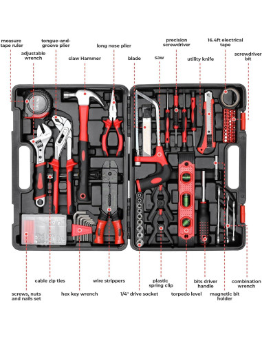 Kit de Herramientas TLGREEN 218 Piezas con Estuche Rojo