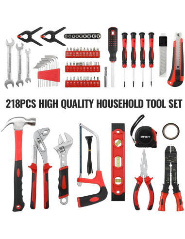 Kit de Herramientas TLGREEN 218 Piezas con Estuche Rojo