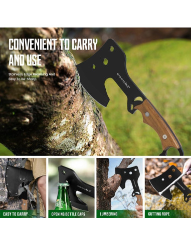 Juego de Hachas y Cuchillo CoCuKi con Funda de Cuero 29cm