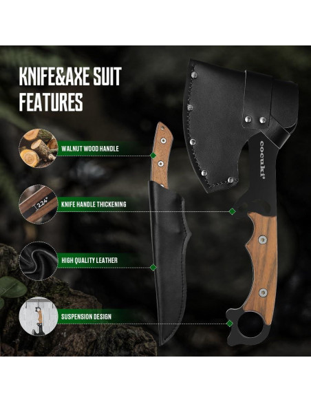 Juego de Hachas y Cuchillo CoCuKi con Funda de Cuero 29cm Juego de Hachas y Cuchillo CoCuKi con Funda de Cuero 29cm