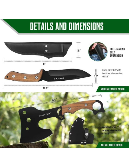 Juego de Hachas y Cuchillo CoCuKi con Funda de Cuero 29cm Juego de Hachas y Cuchillo CoCuKi con Funda de Cuero 29cm