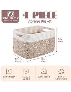 Cestas de Almacenamiento OIAHOMY 4 Piezas 33x23x20 cm Algodón 2