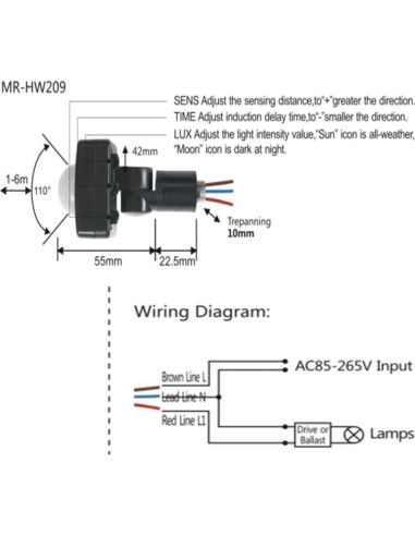 Sensor de Movimiento Infrarrojo KOOBOOK KB552 6m Ajustable