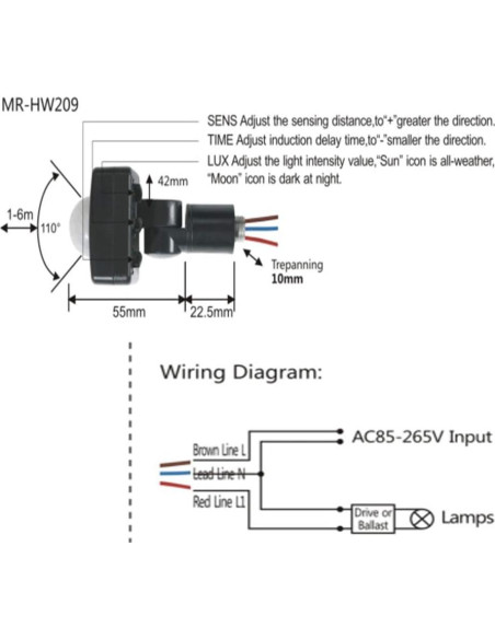 Sensor de Movimiento Infrarrojo KOOBOOK KB552 6m Ajustable Sensor de Movimiento Infrarrojo KOOBOOK KB552 6m Ajustable