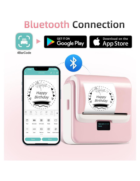 Impresora de Etiquetas ORGSTA T003 Bluetooth 8 cm Rosa