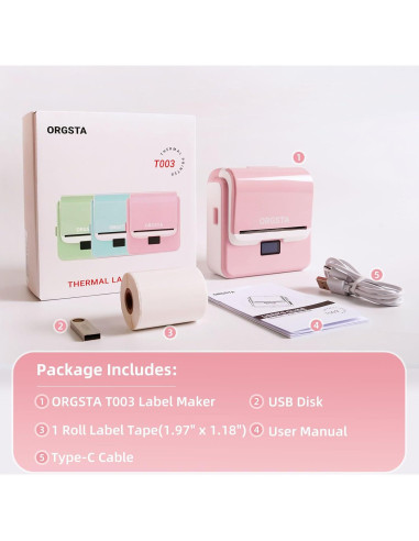 Impresora de Etiquetas ORGSTA T003 Bluetooth 8 cm Rosa