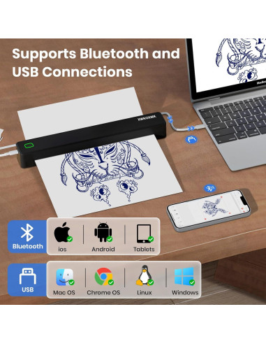 Impresora de Plantillas de Tatuaje XWKOXWK Inalámbrica Bluetooth