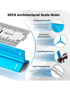 Regla de Escala Arquitectónica THLHKD 30.48 cm Aluminio Azul 2