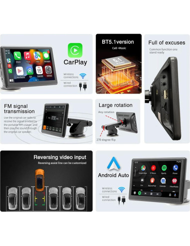 Pantalla Portátil 7" CarPlay Android Auto Baoqun con Cámara