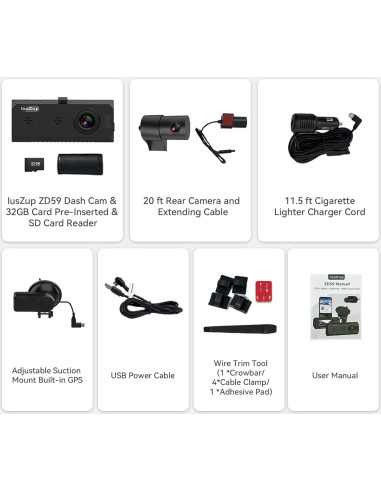 Cámara de Tablero IusZup ZD59 4K Triple 320 GPS WiFi 32GB