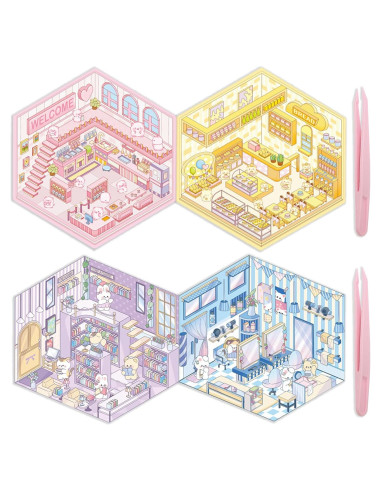 Pegatinas 3D DIY Zhzcncg - 4 Escenas Miniatura Coloridas