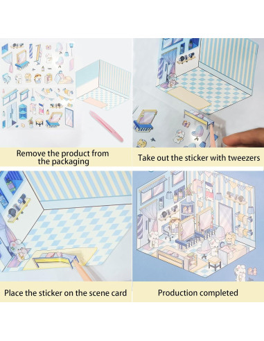 Pegatinas 3D DIY Zhzcncg - 4 Escenas Miniatura Coloridas