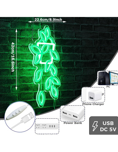 Luz de Neón LED Maceta Verde 28x20 cm para Decoración