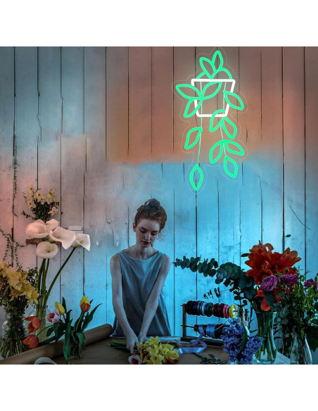 Luz de Neón LED Maceta Verde 28x20 cm para Decoración