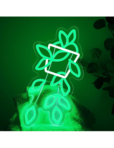 Luz de Neón LED Maceta Verde 28x20 cm para Decoración