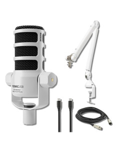 Micrófono Dinámico Rode PodMic USB y XLR con Brazo PSA1+ Blanco
