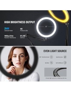 Luz de Anillo LED NEEWER 30cm 24W Bi Color Soporte Ajustable 2