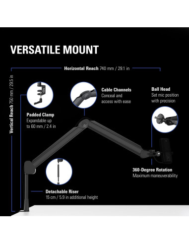 Micrófono XLR Elgato Wave DX, Optimizado para Voz, 0.99 kg
