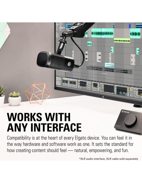 Micrófono XLR Elgato Wave DX, Optimizado para Voz, 0.99 kg