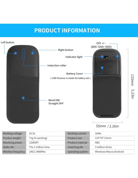 Ratón Inalámbrico Plegable Gong Fang Hua M53 Negro 2.4G USB