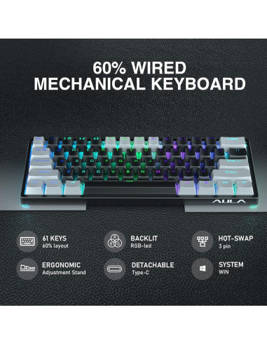 Ratón Inalámbrico AULA SC580X y Teclado Mecánico RGB 60%